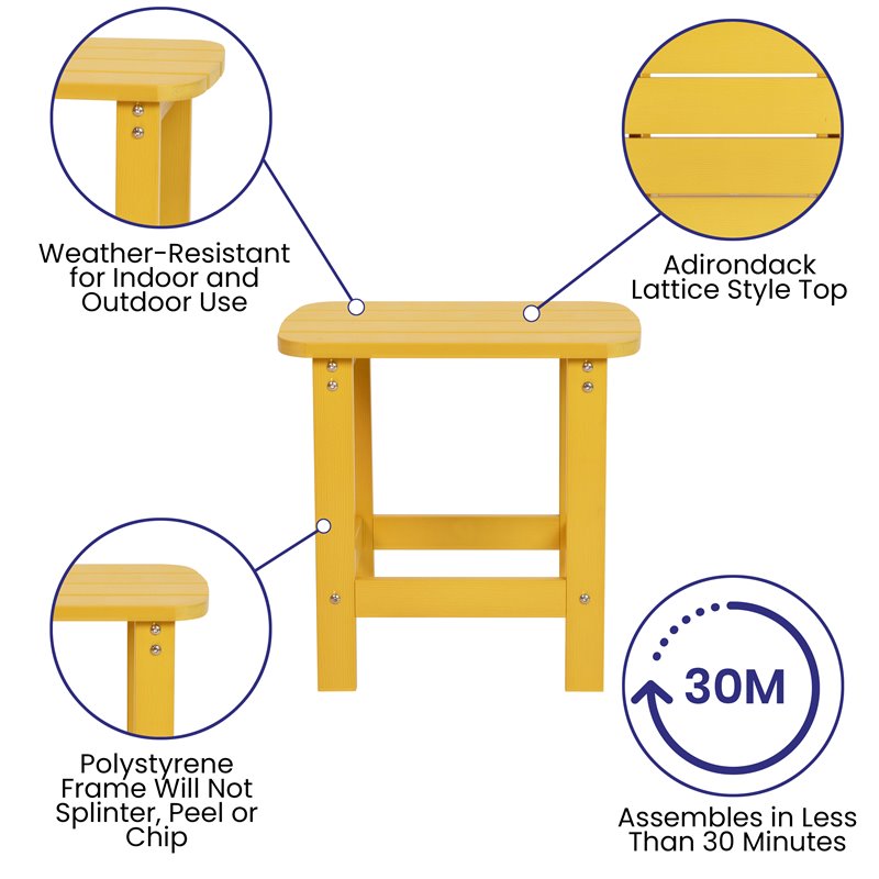 Flash Furniture Charlestown All-Weather Resin Adirondack Side Table in Yellow
