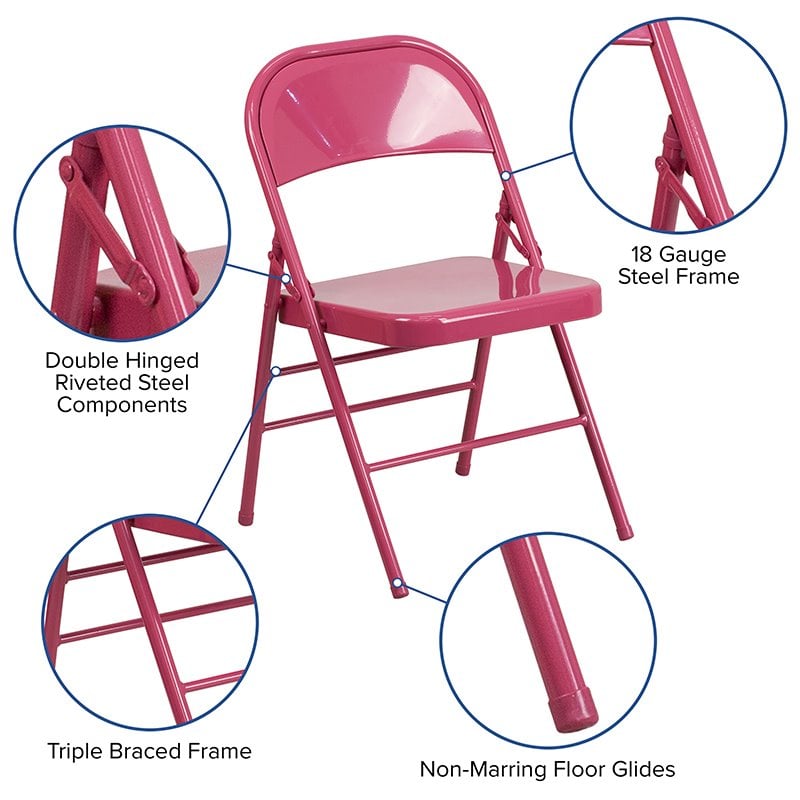 Flash Furniture Hercules Colorburst Metal Folding Chair in Pink (Set of two)