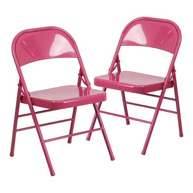 Flash Furniture Hercules Colorburst Metal Folding Chair in Pink (Set of two)
