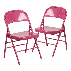 flash furniture hercules colorburst metal folding chair in pink (set of two)