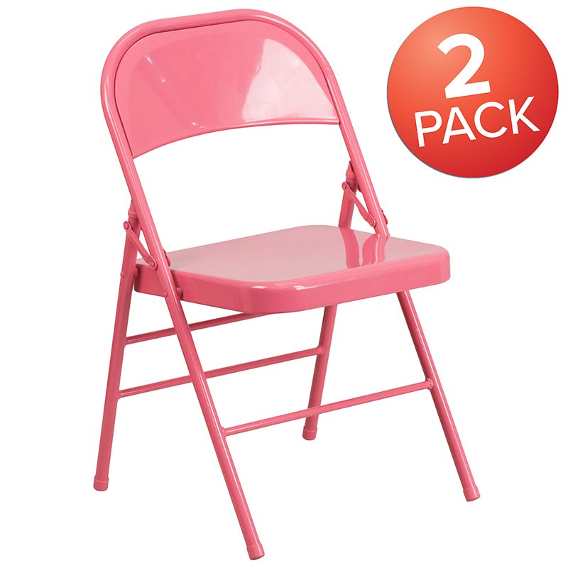 Flash Furniture Hercules Colorburst Metal Folding Chair in Pink (Set of 2)