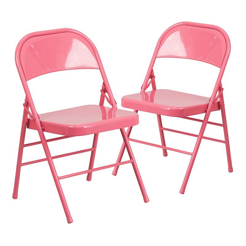 Flash Furniture Hercules Colorburst Metal Folding Chair in Pink (Set of 2)