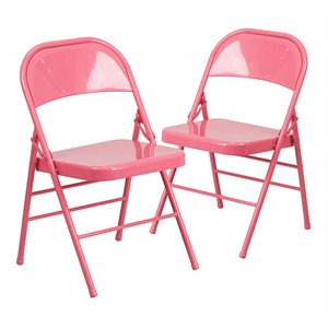 flash furniture hercules colorburst metal folding chair in pink (set of 2)