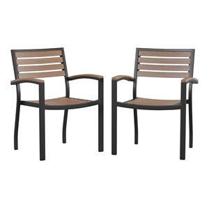 flash furniture stackable all-weather aluminum patio chairs in brown (set of 2)