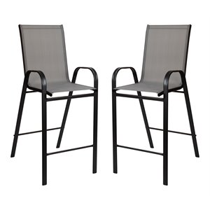 Flash Furniture Brazos 30.25&quot Metal & Fabric Outdoor Barstool in Gray (Set of 2)