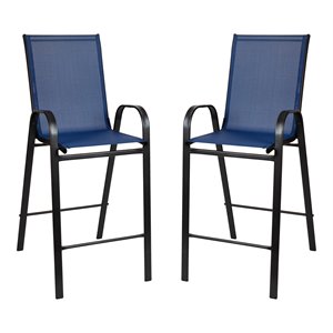 Flash Furniture Brazos 30.25&quot Metal & Fabric Outdoor Barstool in Navy (Set of 2)