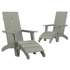 Flash Furniture Sawyer Resin Adirondack Chairs & Footrests in Gray (Set of 2)