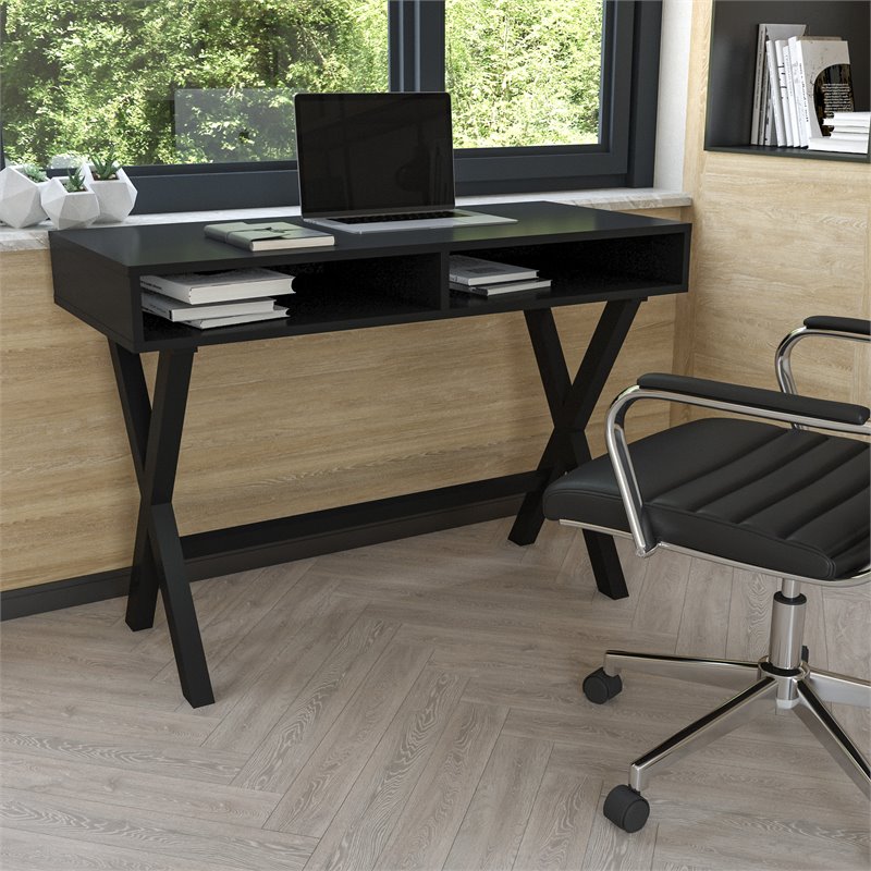 Flash Furniture Wood Writing Computer Desk with Open Storage in Black