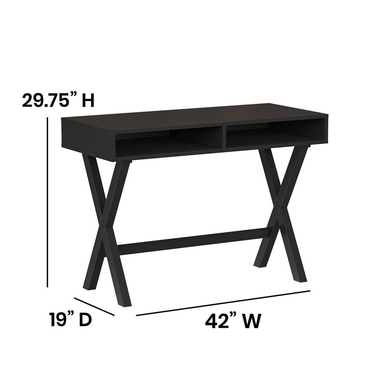 Flash Furniture Wood Writing Computer Desk with Open Storage in Black