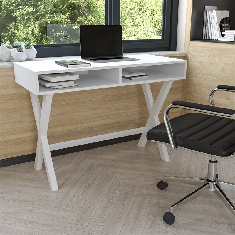 Flash Furniture Wood Writing Computer Desk with Open Storage in White