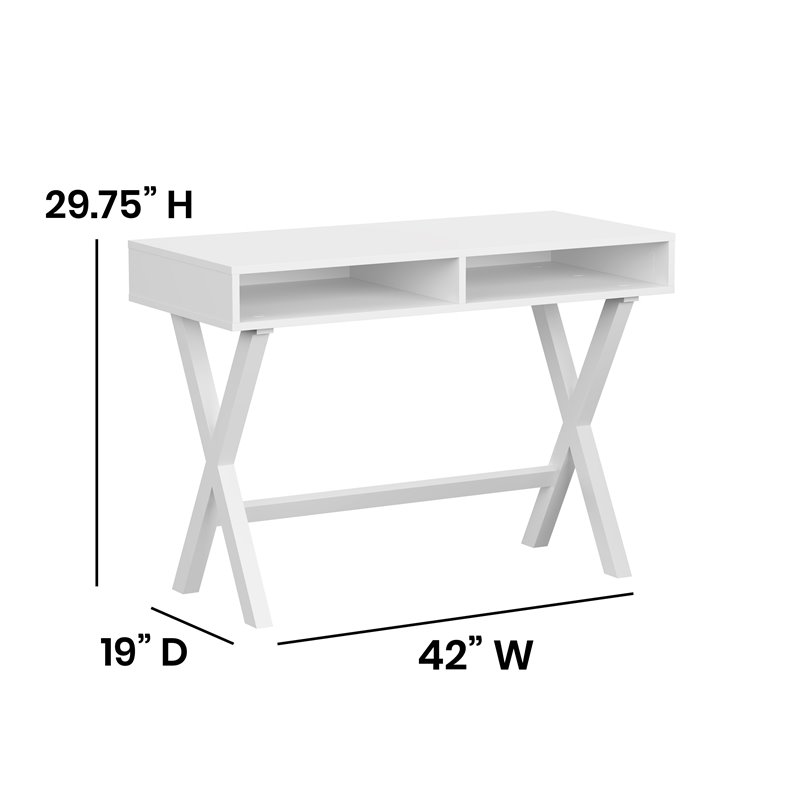 Flash Furniture Wood Writing Computer Desk with Open Storage in White