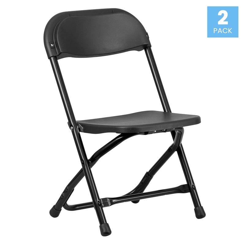Flash Furniture Plastic and Metal Kid Folding Chair in Black (Set of 2)