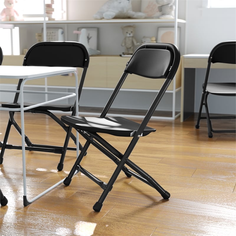 Flash Furniture Plastic and Metal Kid Folding Chair in Black (Set of 2)