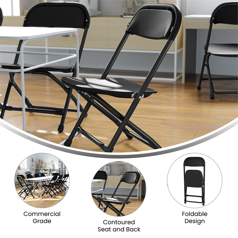 Flash Furniture Plastic and Metal Kid Folding Chair in Black (Set of 2)