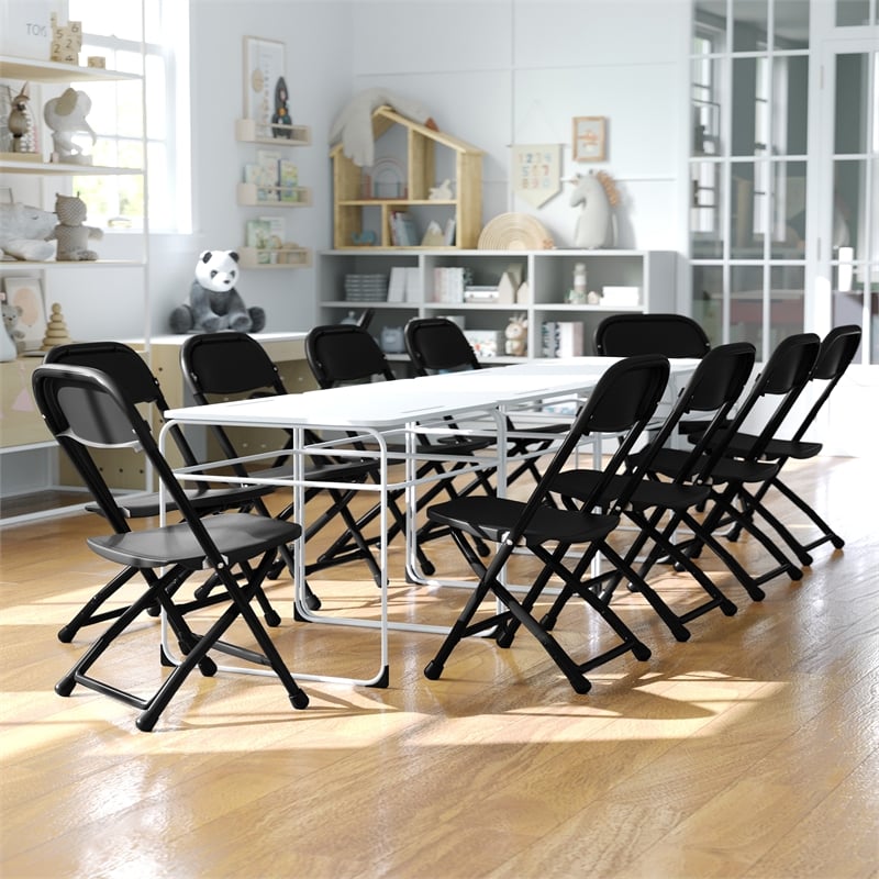 Flash Furniture Plastic and Metal Kid Folding Chair in Black (Set of 2)