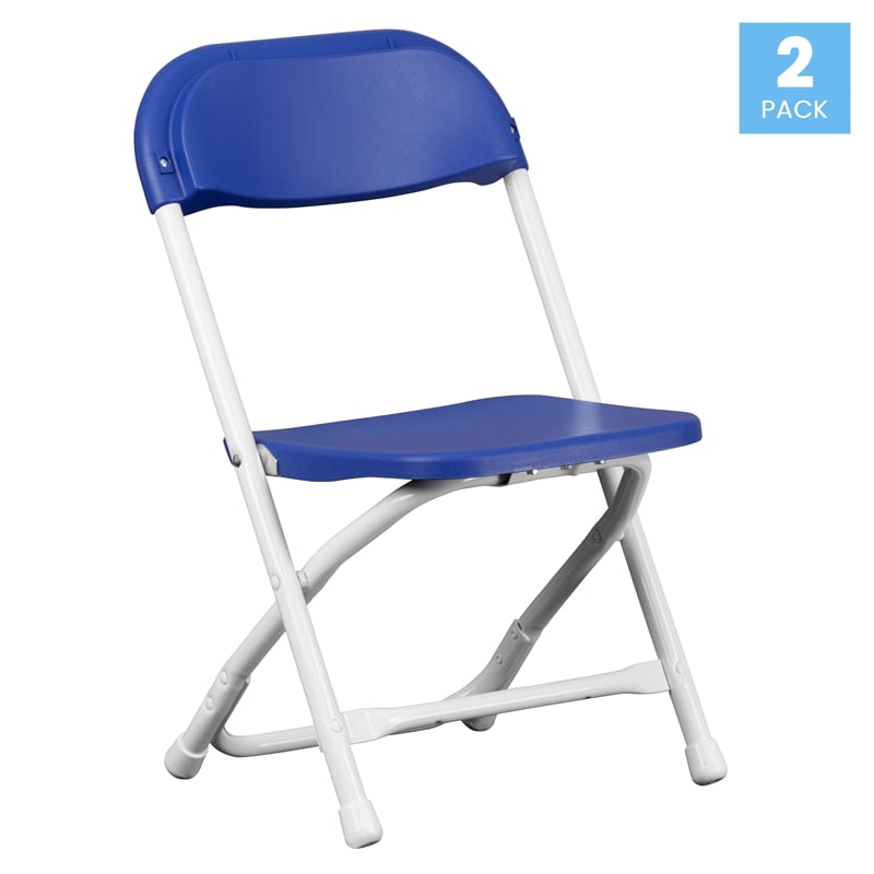 Flash Furniture Plastic and Metal Kid Folding Chair in Blue/White (Set of 2)