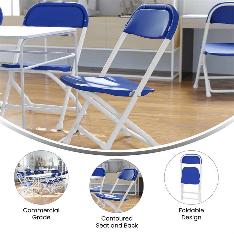 Flash Furniture Plastic and Metal Kid Folding Chair in Blue/White (Set of 2)