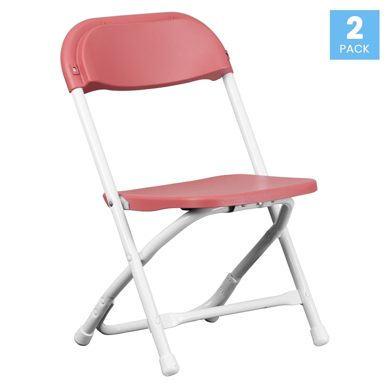 Flash Furniture Plastic Kid Folding Chair in Burgundy Red (Set of 2)