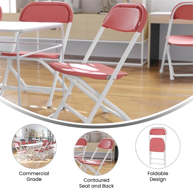 Flash Furniture Plastic Kid Folding Chair in Burgundy Red (Set of 2)