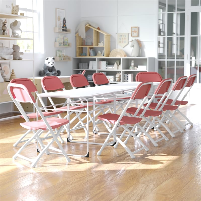Flash Furniture Plastic Kid Folding Chair in Burgundy Red (Set of 2)