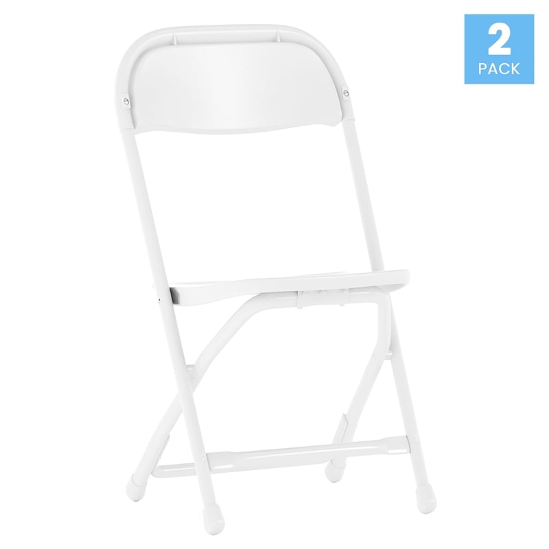 Flash Furniture Plastic and Metal Kid Folding Chair in White (Set of 2)