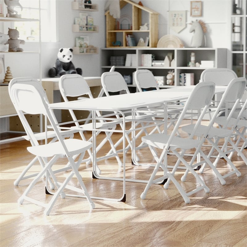 Flash Furniture Plastic and Metal Kid Folding Chair in White (Set of 2)