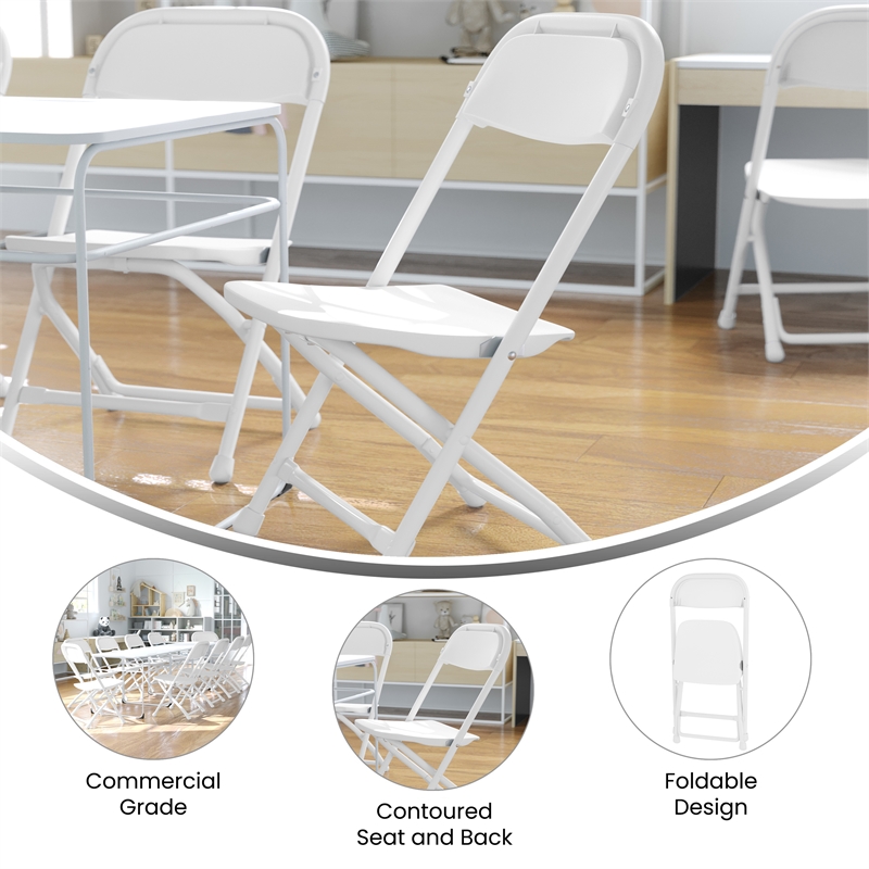 Flash Furniture Plastic and Metal Kid Folding Chair in White (Set of 2)