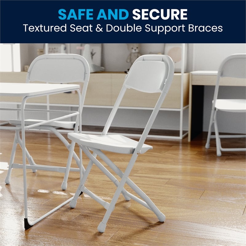 Flash Furniture Plastic and Metal Kid Folding Chair in White (Set of 2)