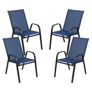 Flash Furniture Brazos Fabric & Steel Outdoor Stack Chair in Navy (Set of 4)