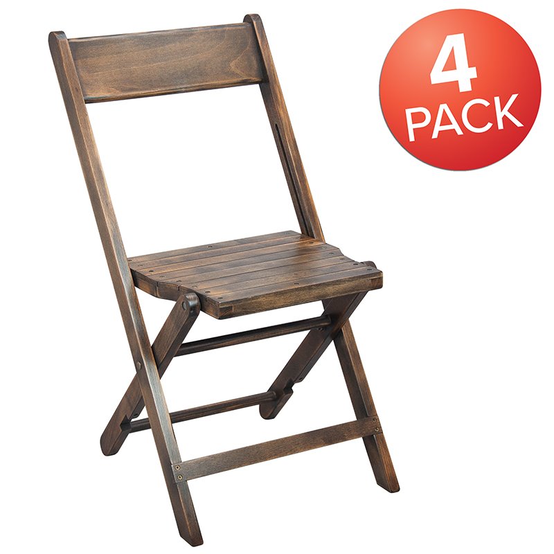Flash Furniture Folding Wood Wedding Chair in Antique Black (Set of 4)