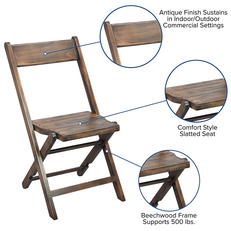 Flash Furniture Folding Wood Wedding Chair in Antique Black (Set of 4)