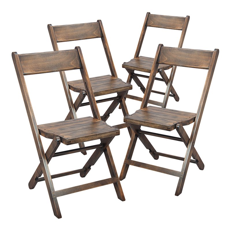 Flash Furniture Folding Wood Wedding Chair in Antique Black (Set of 4)