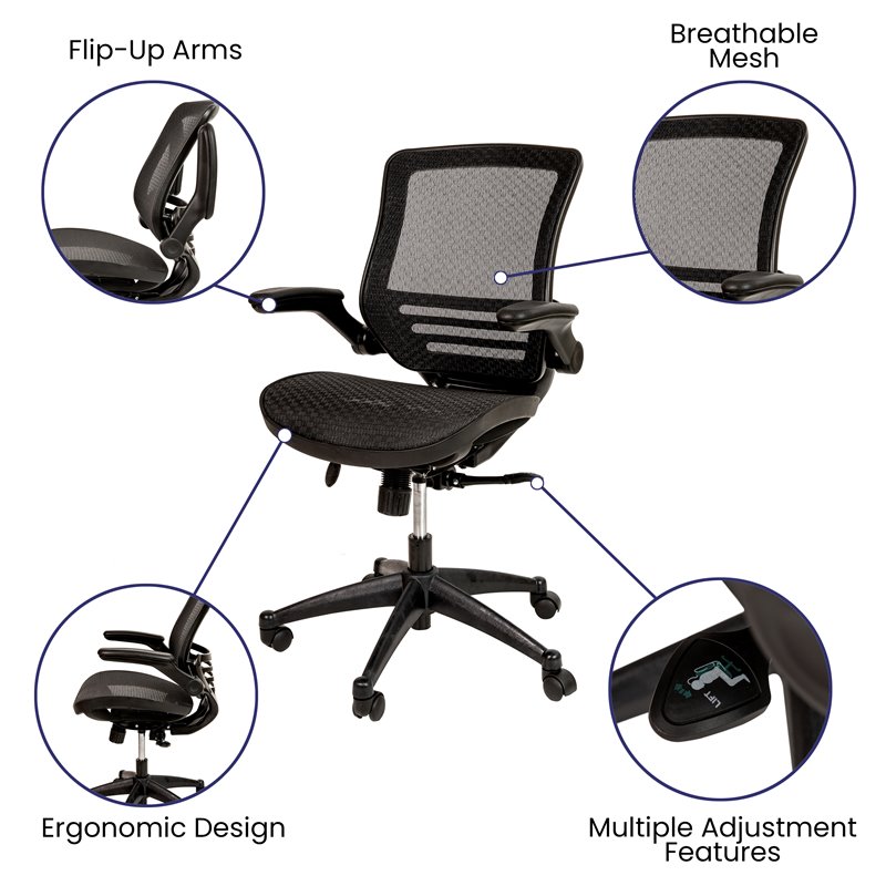 Flash Furniture Metal Executive Office Chair with Flip-Up Arms in Black