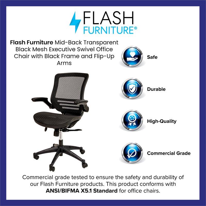 Flash Furniture Metal Executive Office Chair with Flip-Up Arms in Black
