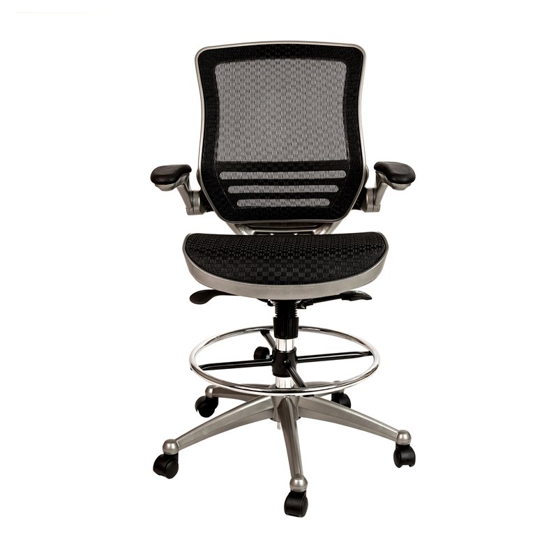 Flash Furniture Metal Drafting Chair with Flip-Up Arms in Black/Graphite Silver