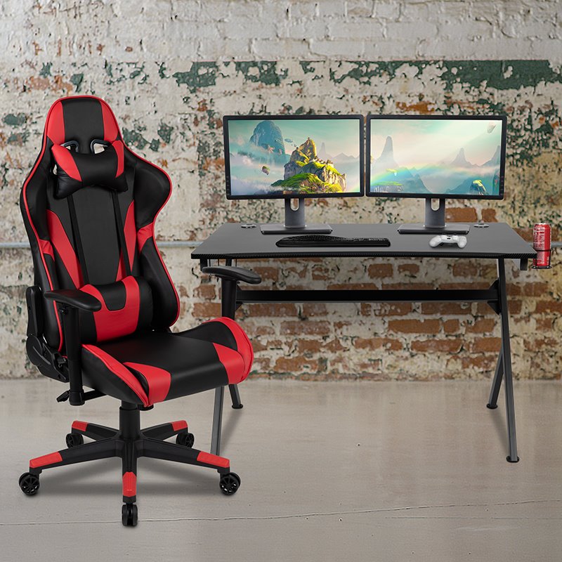 Flash Furniture Metal Gaming Bundle-Desk and Reclining Chair Set in Red
