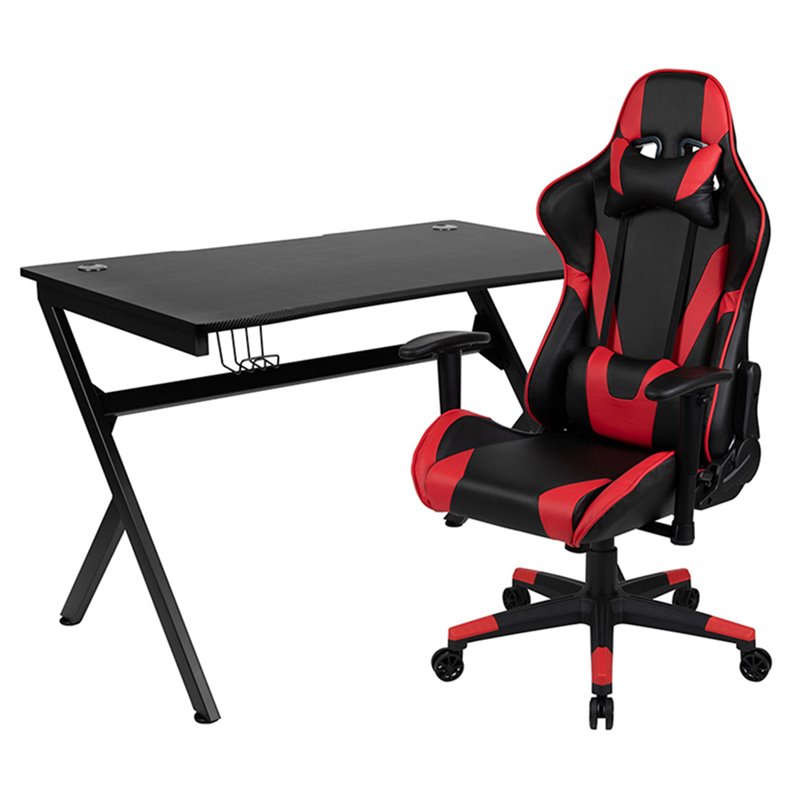 Flash Furniture Metal Gaming Bundle-Desk and Reclining Chair Set in Red