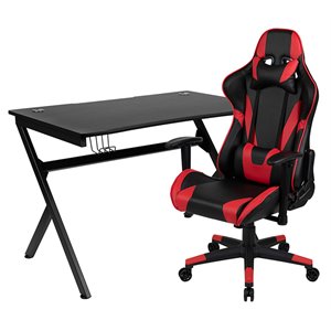 Flash Furniture Metal Gaming Bundle-Desk and Reclining Chair Set in Red