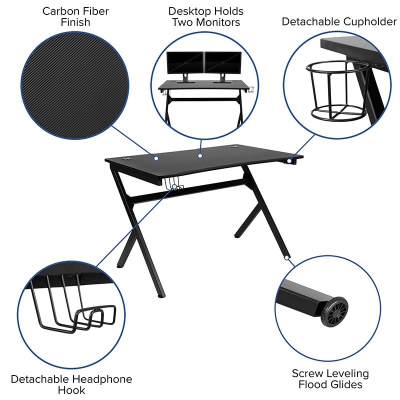 Flash Furniture Metal Gaming Desk Set with Reclining and Footrest in Black