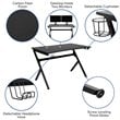 Flash Furniture Metal Gaming Desk Set with Reclining and Footrest in Black