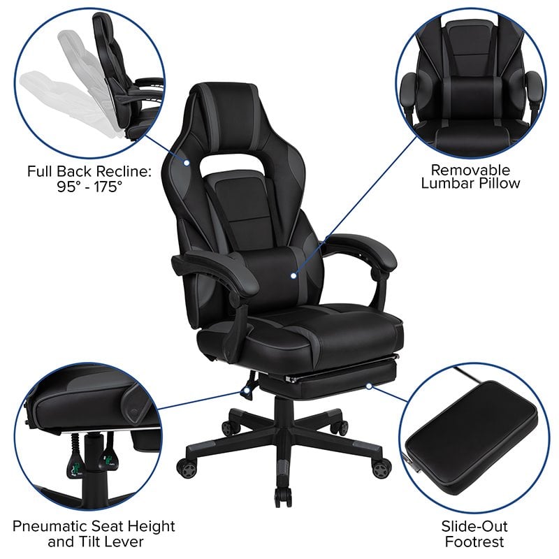 Flash Furniture Metal Gaming Desk Set with Reclining and Footrest in Black
