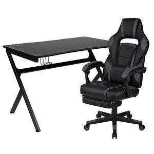 flash furniture metal gaming desk set with reclining and footrest in black