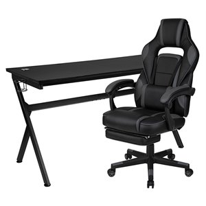 flash furniture metal and faux leather gaming desk bundle with chair in black