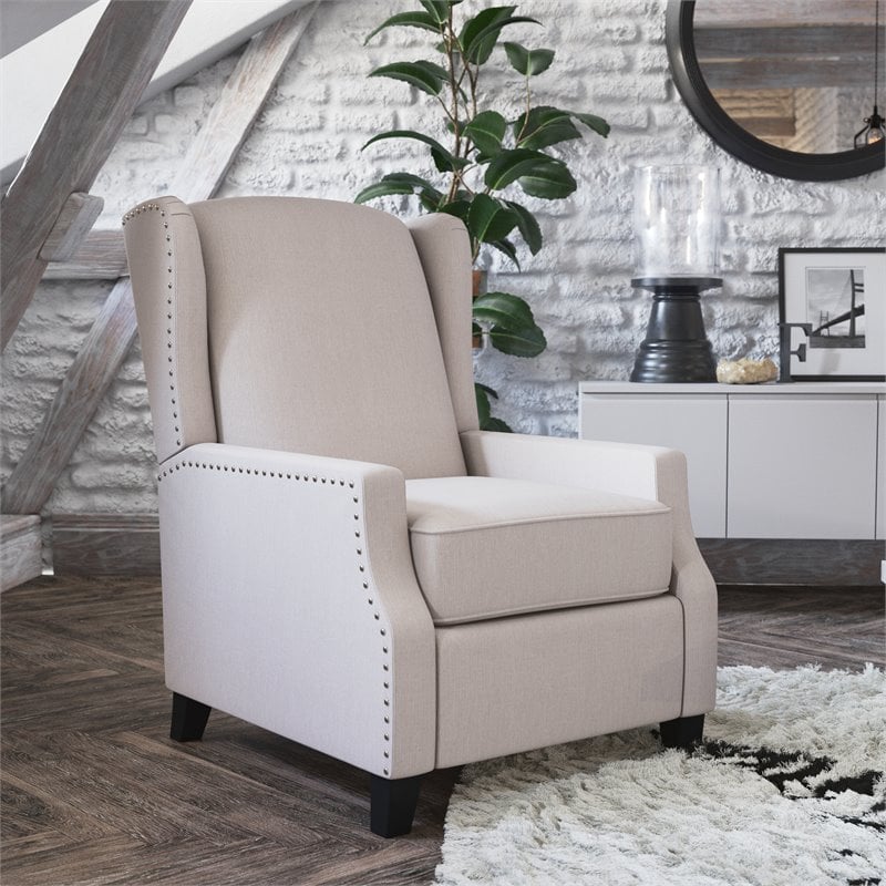 Flash Furniture Prescott Wing Back Fabric Pocket Spring Recliner in Cream