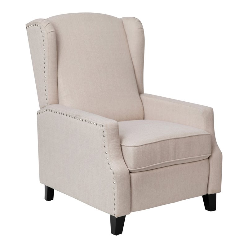 Flash Furniture Prescott Wing Back Fabric Pocket Spring Recliner in Cream