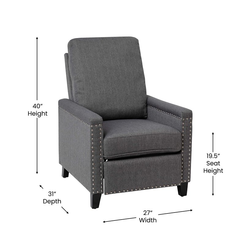Flash Furniture Carson Fabric Push Back Recliner with Accent Nail Trim in Gray
