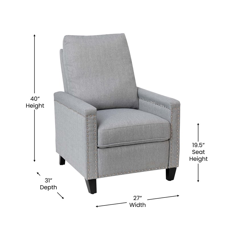 Flash Furniture Carson Fabric Push Back Recliner with Nail Trim in Light Gray