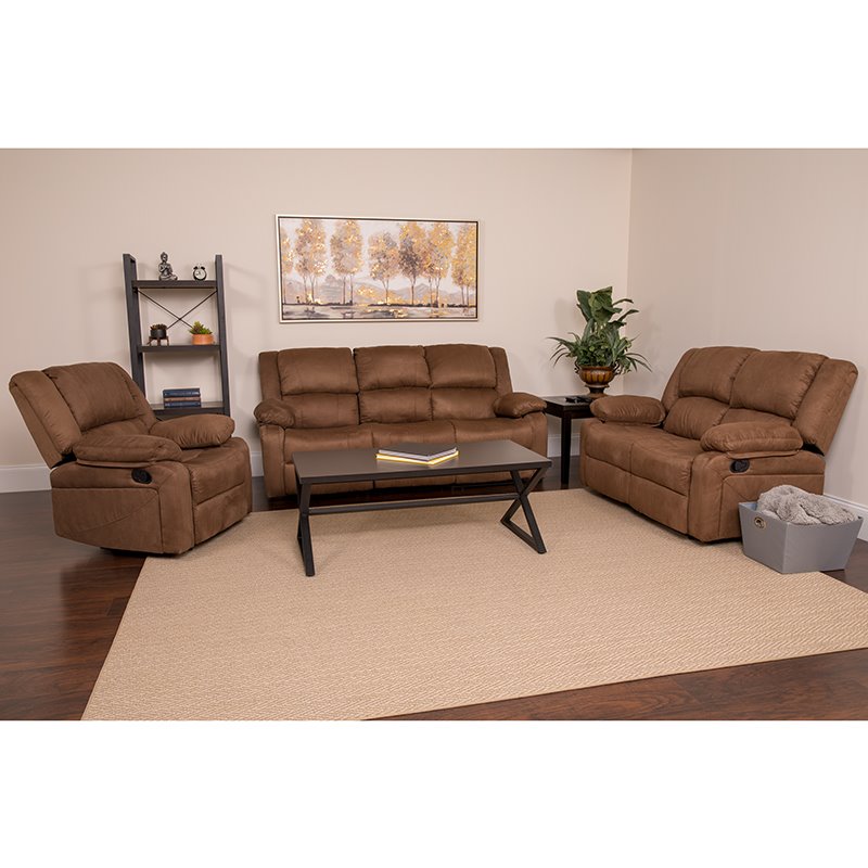 Flash Furniture Harmony Metal & Microfiber Reclining Sofa Set in Chocolate Brown