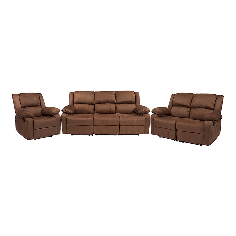 Flash Furniture Harmony Metal & Microfiber Reclining Sofa Set in Chocolate Brown