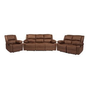 Flash Furniture Harmony Metal & Microfiber Reclining Sofa Set in Chocolate Brown